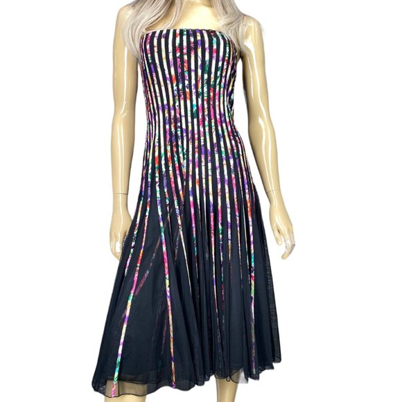JS Collection Women's Black & Rainbow Striped Dress Size 8 - Picture 1 of 17